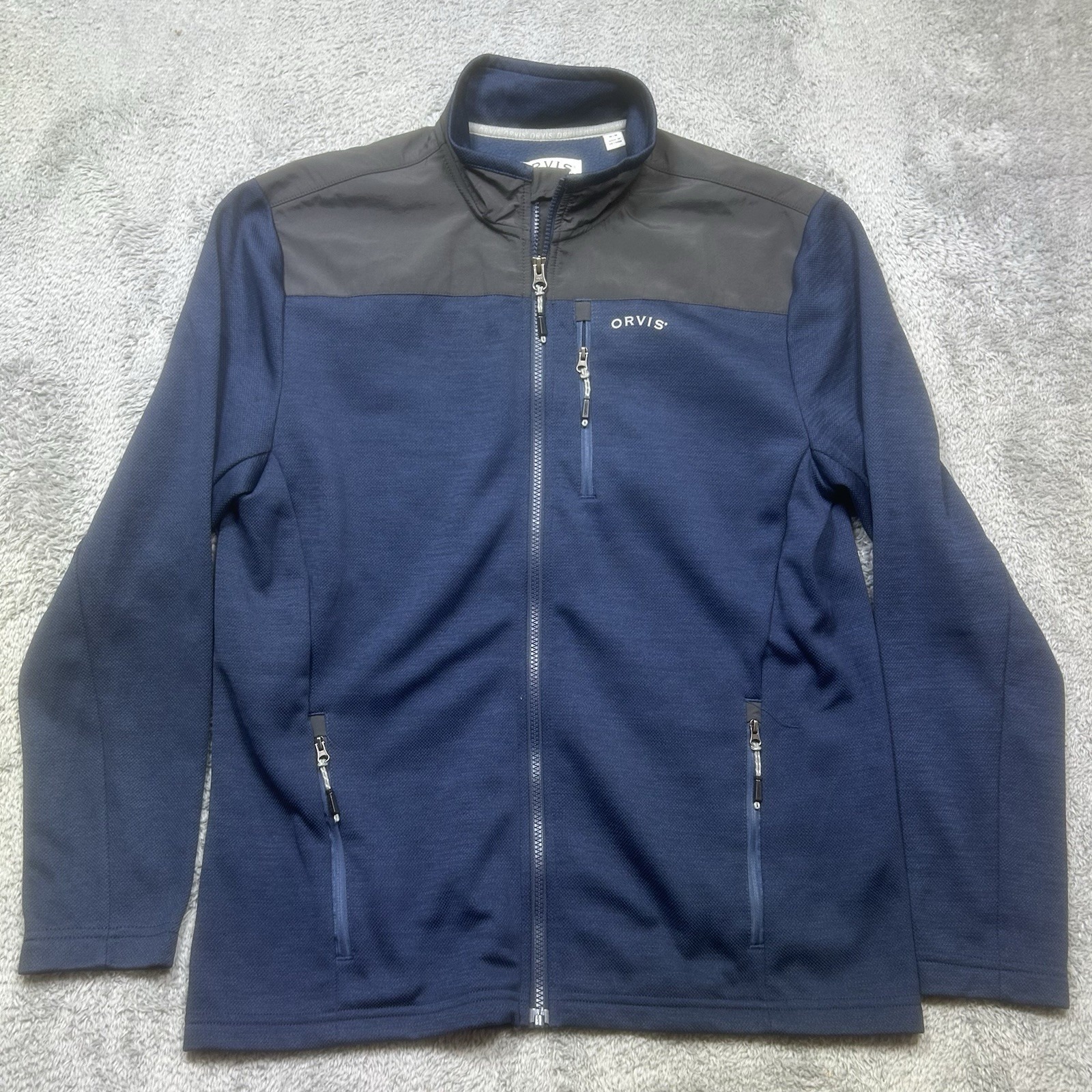 Orvis Bonded Mesh Full Zip Fleece Jacket Men's M Blue Gray Fishing 1522009